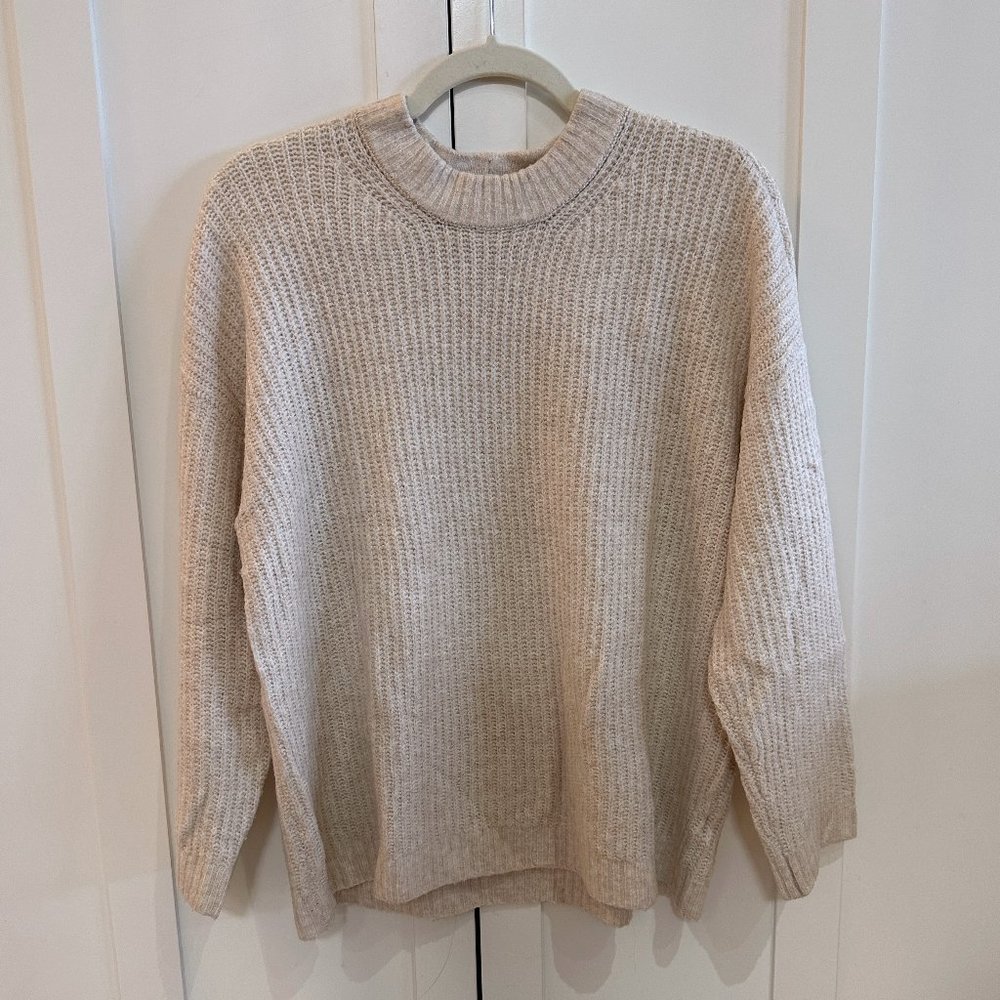 American Eagle Waffle Knit Boyfriend Crewneck Sweater - Cream - Size XS